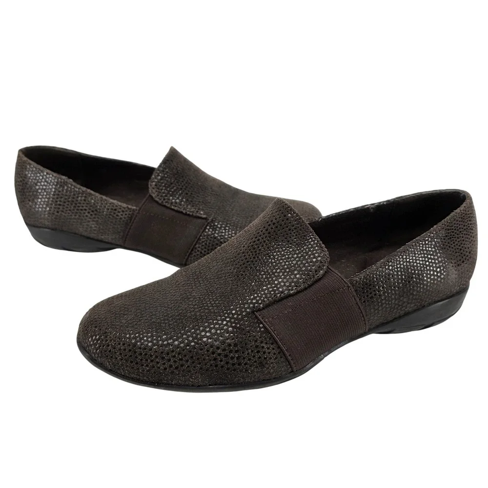 Ditto Van Eli Leather Loafers 7 M Brown Metallic Textured Slip On Comfort Shoes